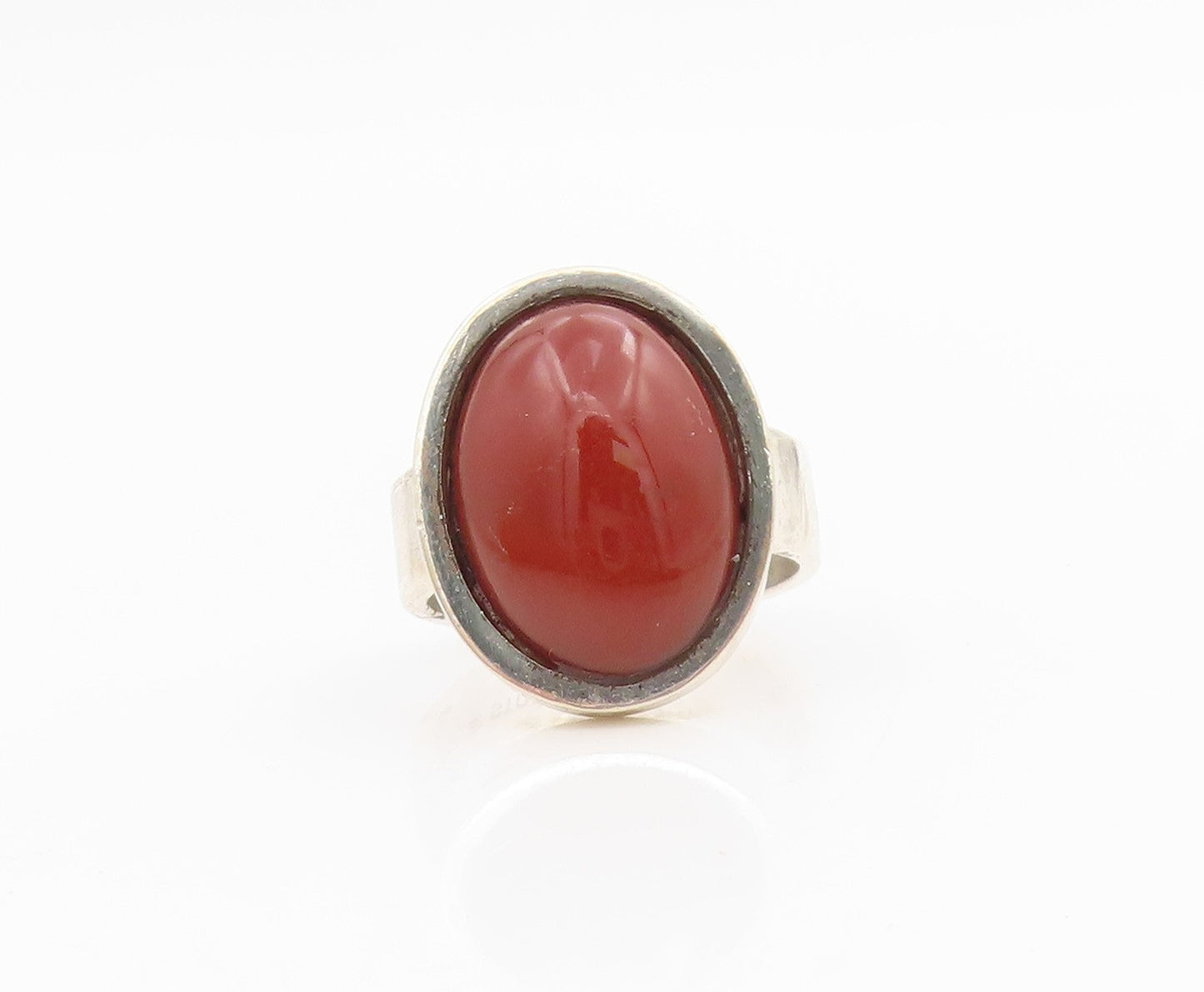 925 Sterling Silver Vintage Ring Cabochon Carnelian Solitaire Band Sz 6 RG34321