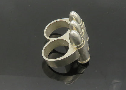 925 Sterling Silver Vintage Heavy Large Bullets 2 Finger Band Ring Sz 10 RG21344