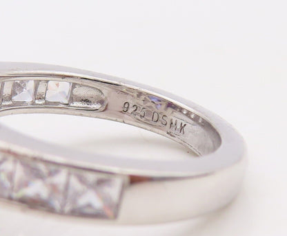 925 Sterling Silver Vintage Ring Designer Oval Sapphire Halo CZ  Sz 7.5  RG30052
