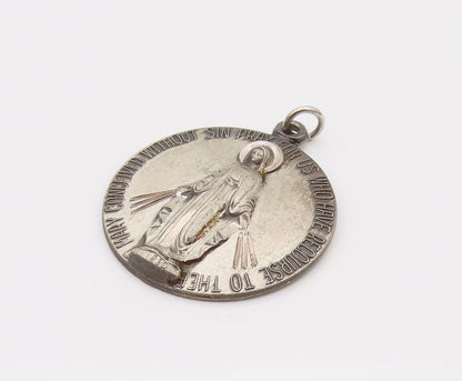 925 Silver  Vintage Virgin Mary Catholic Religious Round Pendant  PT22033