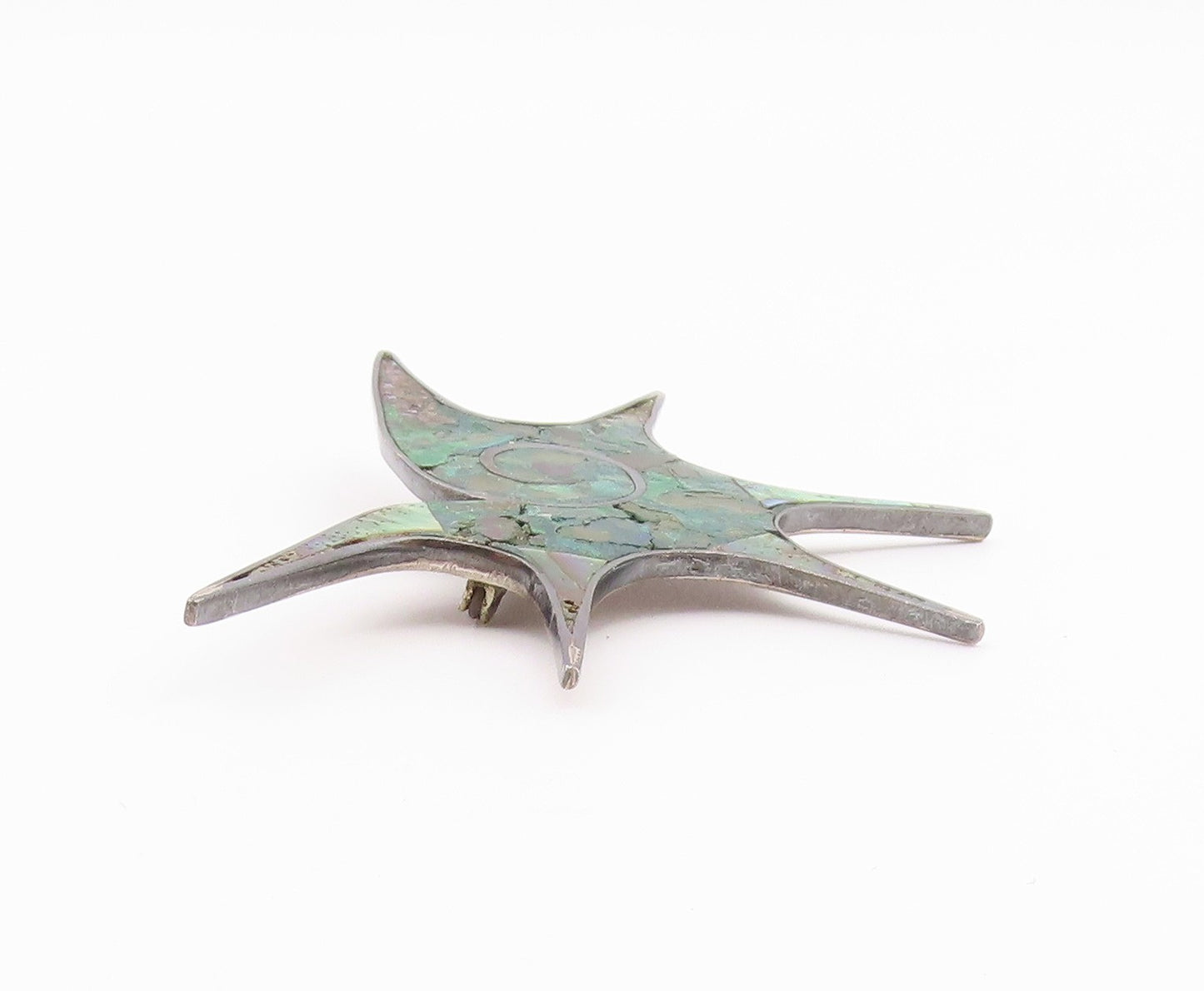 MEXICO 925 Silver  Vintage Abalone & Crushed Chrysocolla Brooch Pin  BP10090