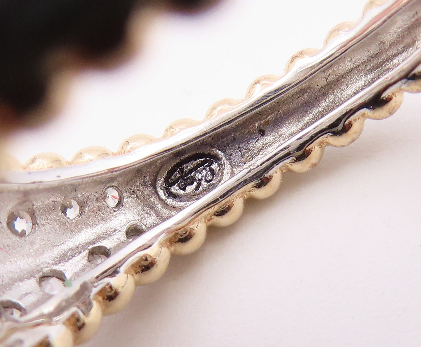925 Sterling Silver Vintage Ring Two Tone CZ Statement Band  Sz 12  RG36621