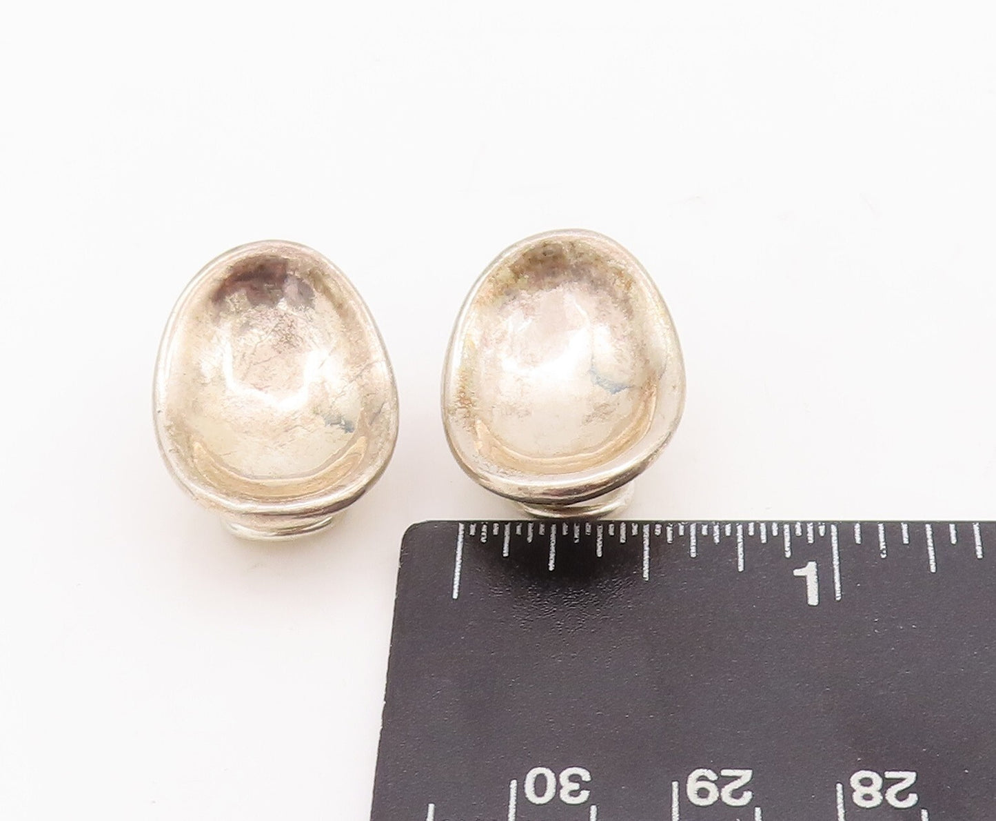 925 Sterling Silver Vintage Earrings Solid Designer Oval Bowl Shape  EG13139