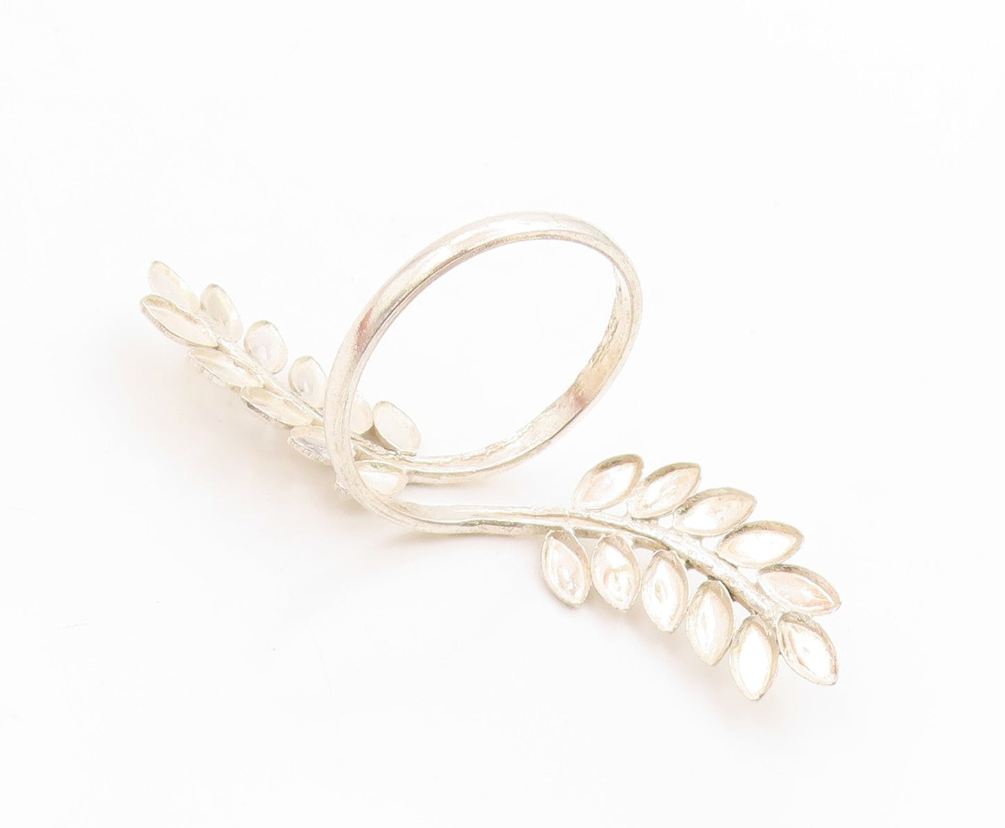 925 Sterling Silver Vintage Ring Modernist Botanical Leaf Band  Sz 11.5  RG34158