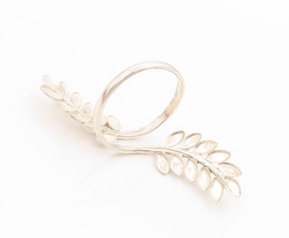 925 Sterling Silver Vintage Ring Modernist Botanical Leaf Band  Sz 11.5  RG34158