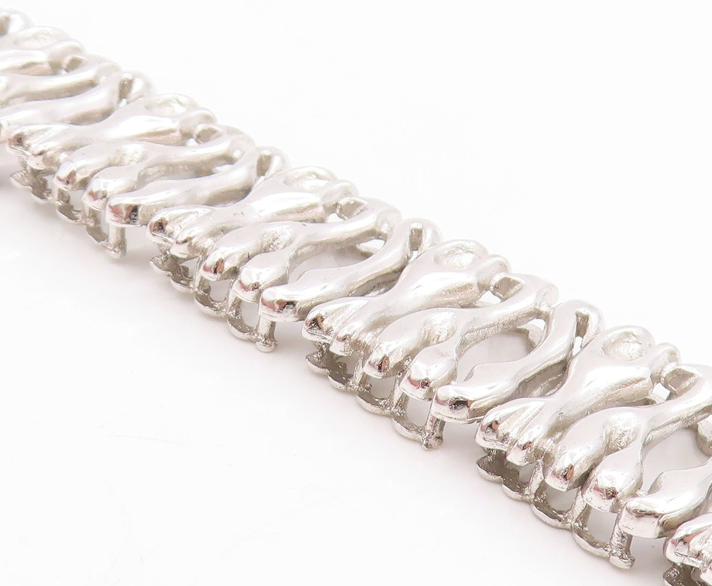 925 Sterling Silver Vintage Bracelet Modernist Sculptural Link Chain  BT11480