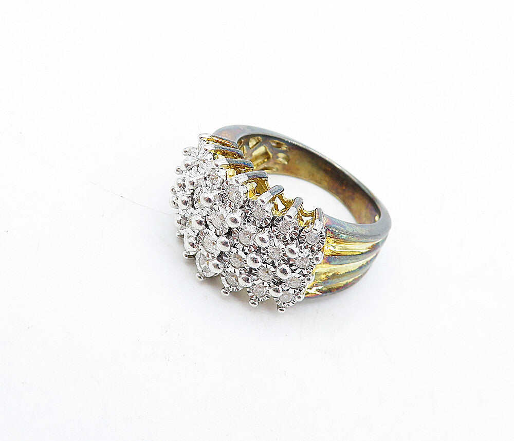 925 Sterling Silver  Vintage Cubic Zirconia Floral Band Ring Sz 7.5  RG4548