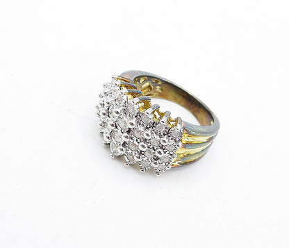 925 Sterling Silver  Vintage Cubic Zirconia Floral Band Ring Sz 7.5  RG4548