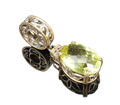 925 Sterling Silver  Vintage Swirl Cutout Yellow Topaz Floral Pendant  PT21861