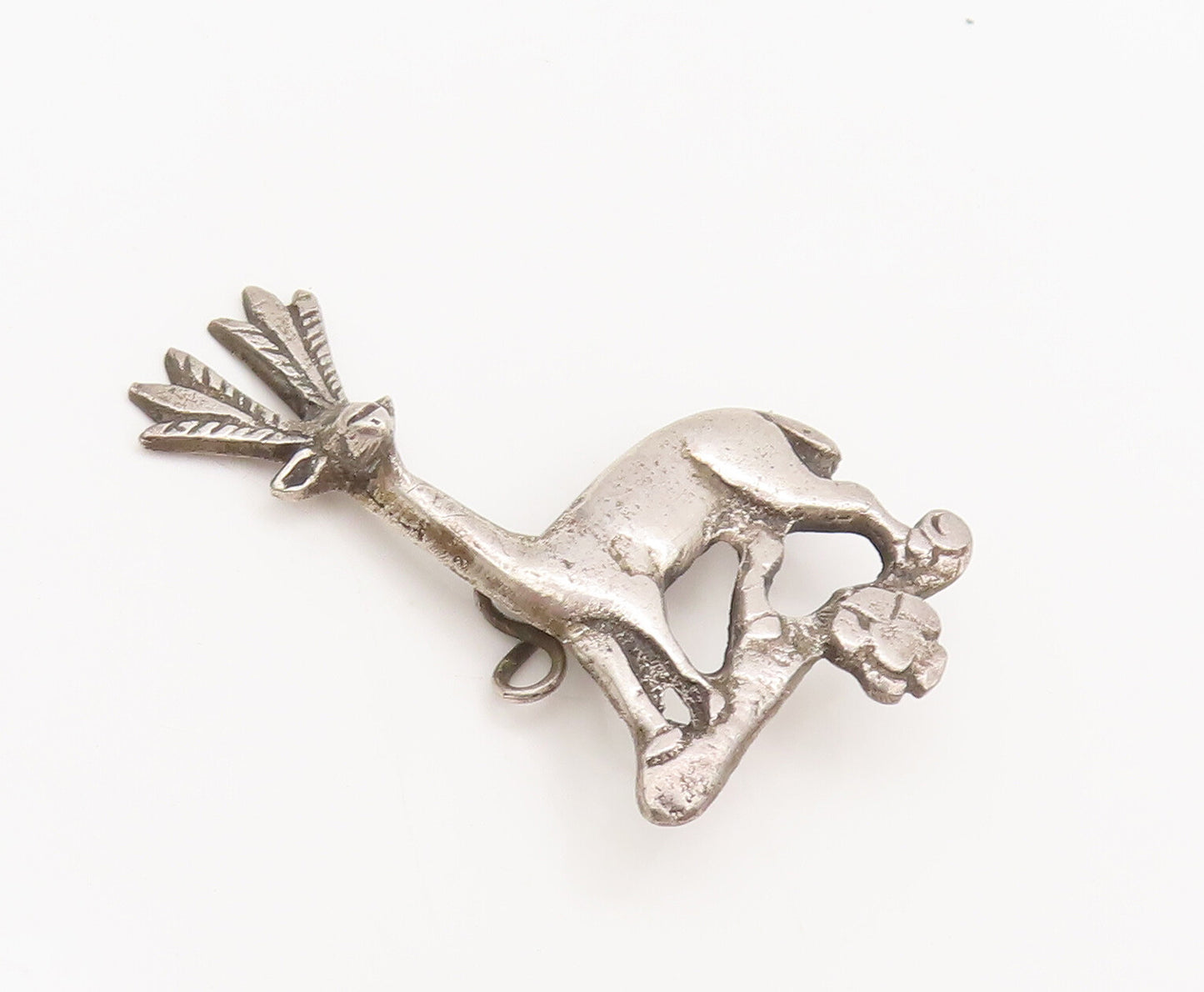 925 Sterling Silver  Vintage Antique Carved Deer On Branch Brooch Pin BP10415
