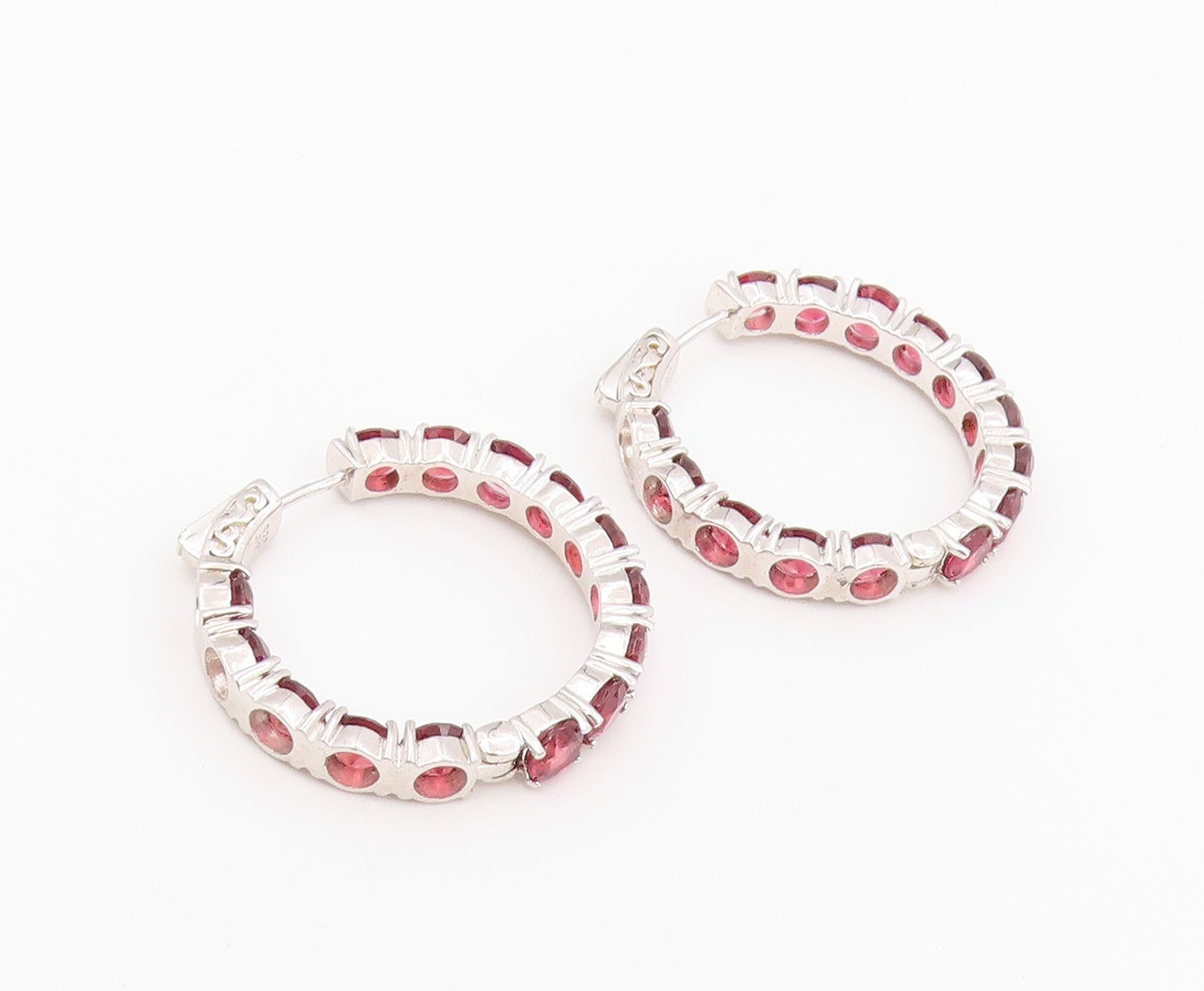 925 Sterling Silver Vintage Earrings Modernist Round Cut Topaz Hoops  EG14455