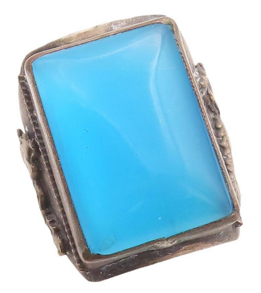 925 Sterling Silver Vintage Ring Chinese Export Antique Stone Sz 13  RG31639