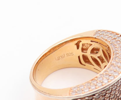 925 Sterling Silver Vintage Ring Gold Plated Champagne CZ Inlay  Sz 7  RG32559