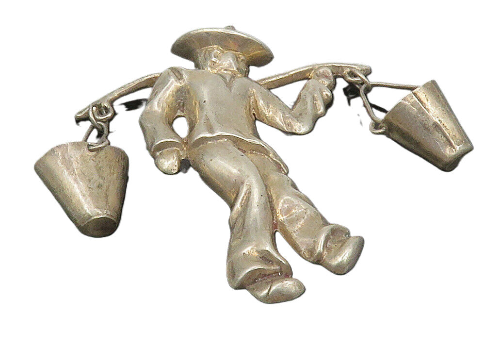 MEXICO 925 Sterling Silver  Vintage Man With Carrying Stick Brooch Pin  BP4672