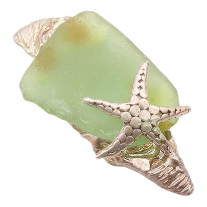 DESIGNER 925 Silver  Vintage Green Stone Starfish Heavy Large Pendant  PT16294