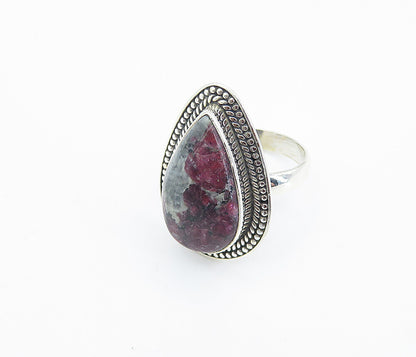 925 Sterling Silver  Cabochon Cut Jasper Shiny Cocktail Ring Sz 6.5  RG8517
