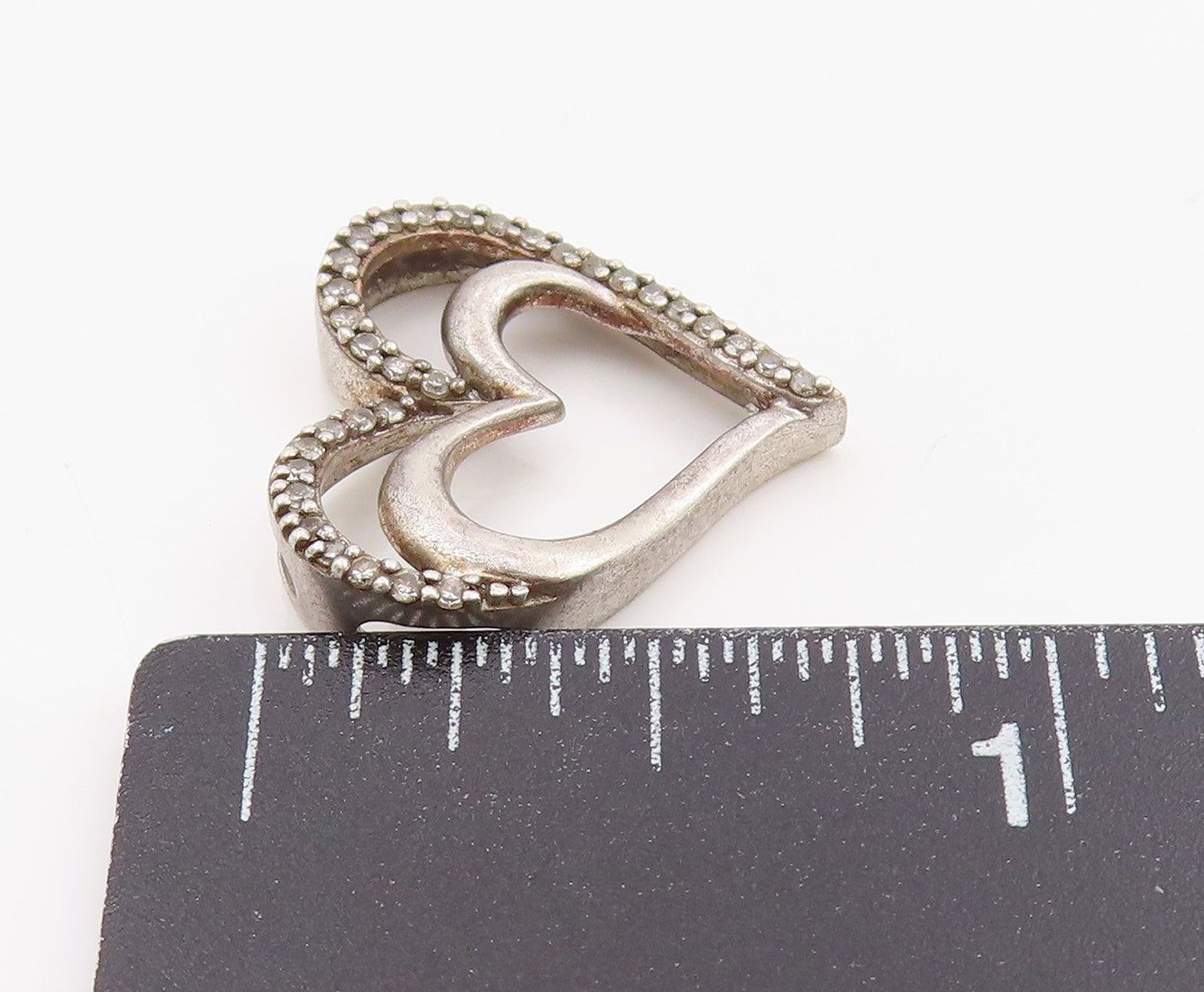 925 Sterling Silver Vintage Pendant Real Diamonds Love Heart Outline  PT25479