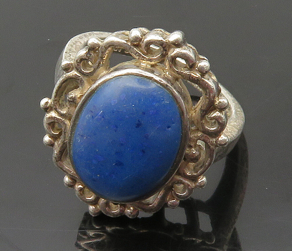 925 Sterling Silver  Vintage Lapis Lazuli Swirl Cocktail Ring Sz 7  RG15354