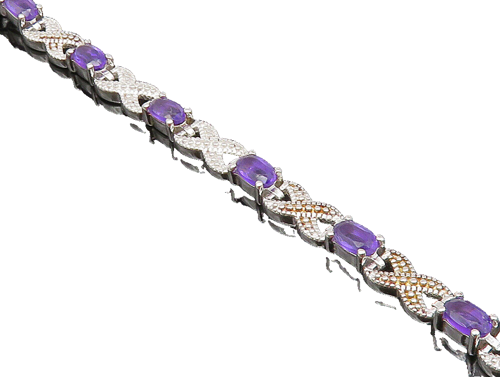 925 Sterling Silver  Faceted Amethyst  XO Tennis Bracelet  BT1092