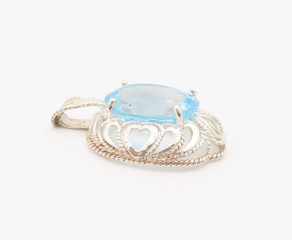 925 Sterling Silver Vintage Pendant Classic Oval Cut Blue Topaz Charm  PT26327