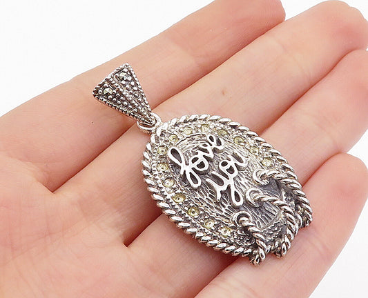 925 Sterling Silver  Vintage Marcasite Accented Love You Twist Pendant  PT3914