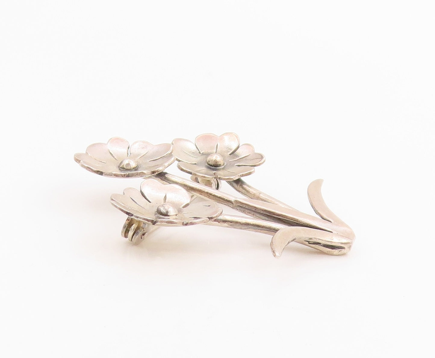 925 Sterling Silver Vintage Brooch Pin Modernist Triple Floral Bunch  BP12500