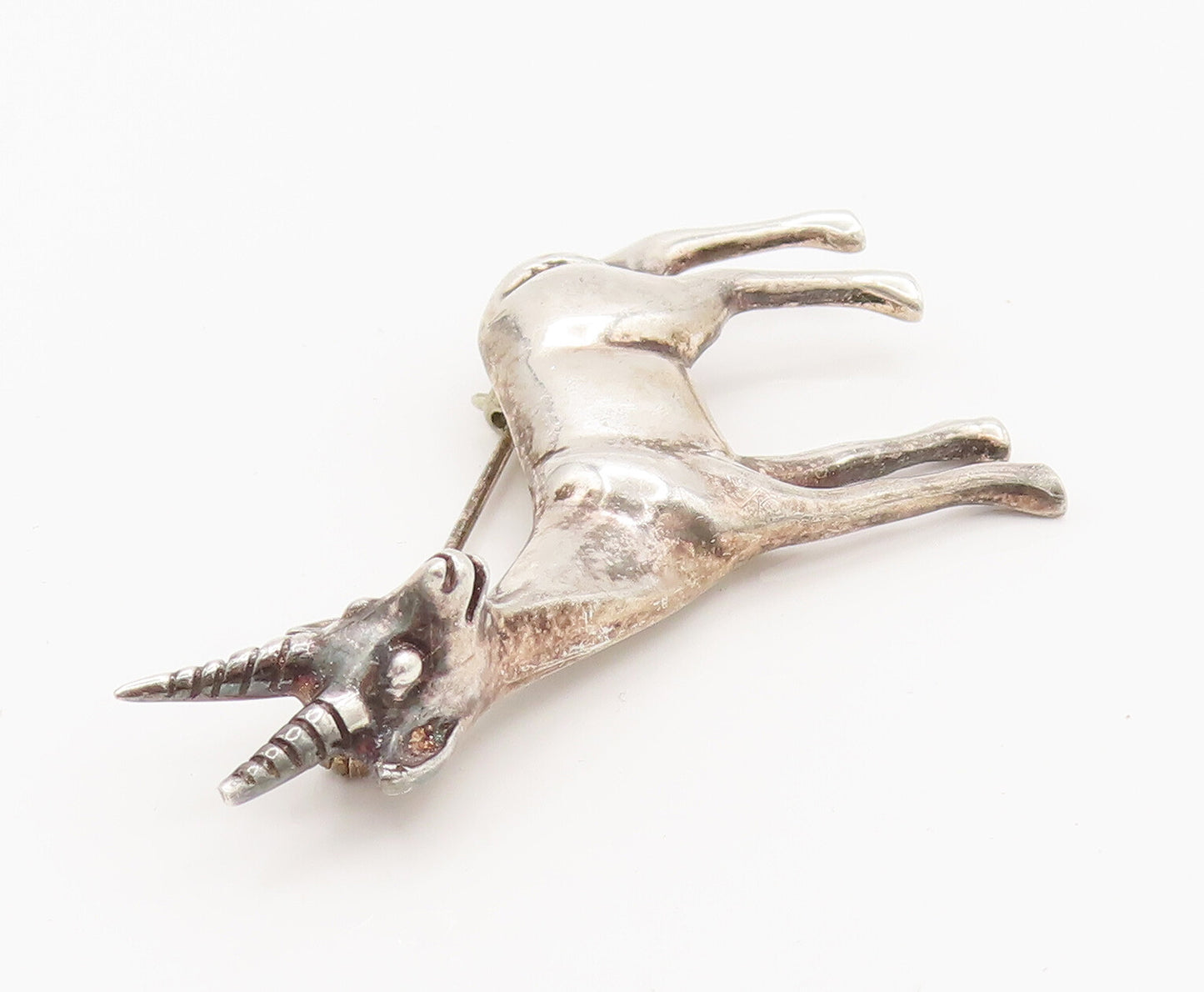 925 Sterling Silver  Vintage Minimalist Antelope Animal Brooch Pin  BP10108