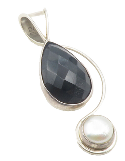 DDD MEXICO 925 Silver  Vintage Faceted Hematite & Pearl Swirl Pendant  PT9607