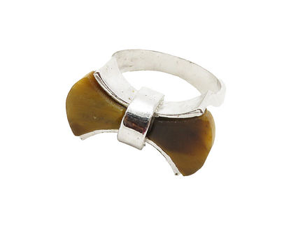 925 Sterling Silver Tiger's Eye Shiny Bow Tie Motif Band Ring Sz 7 RG12750