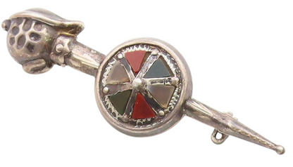 925 Sterling Silver Vintage Antique Carnelian Sword & Shield Brooch Pin BP8303