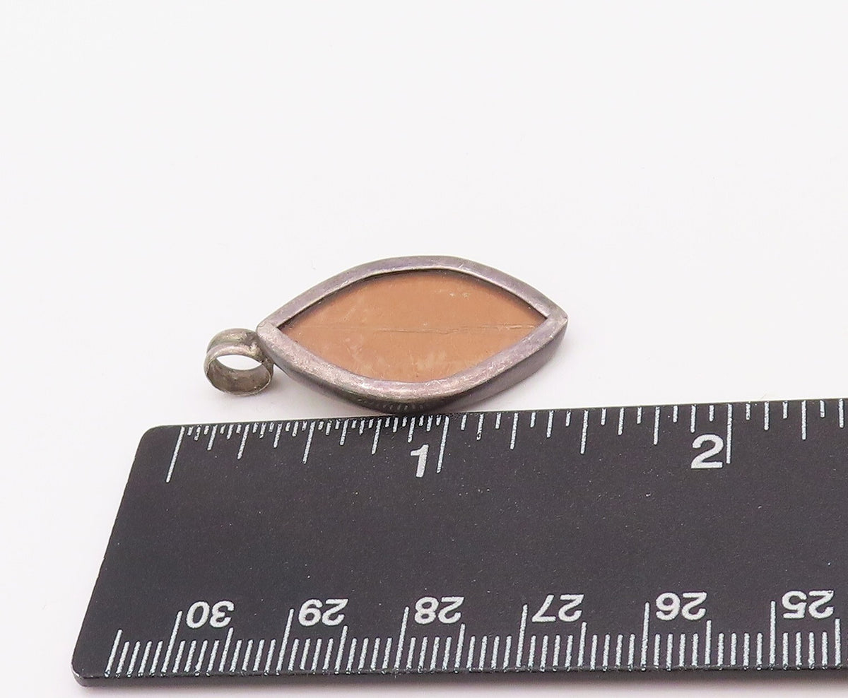 925 Sterling Silver Vintage Pendant Marquise Shape Wooden Inlay  PT23581