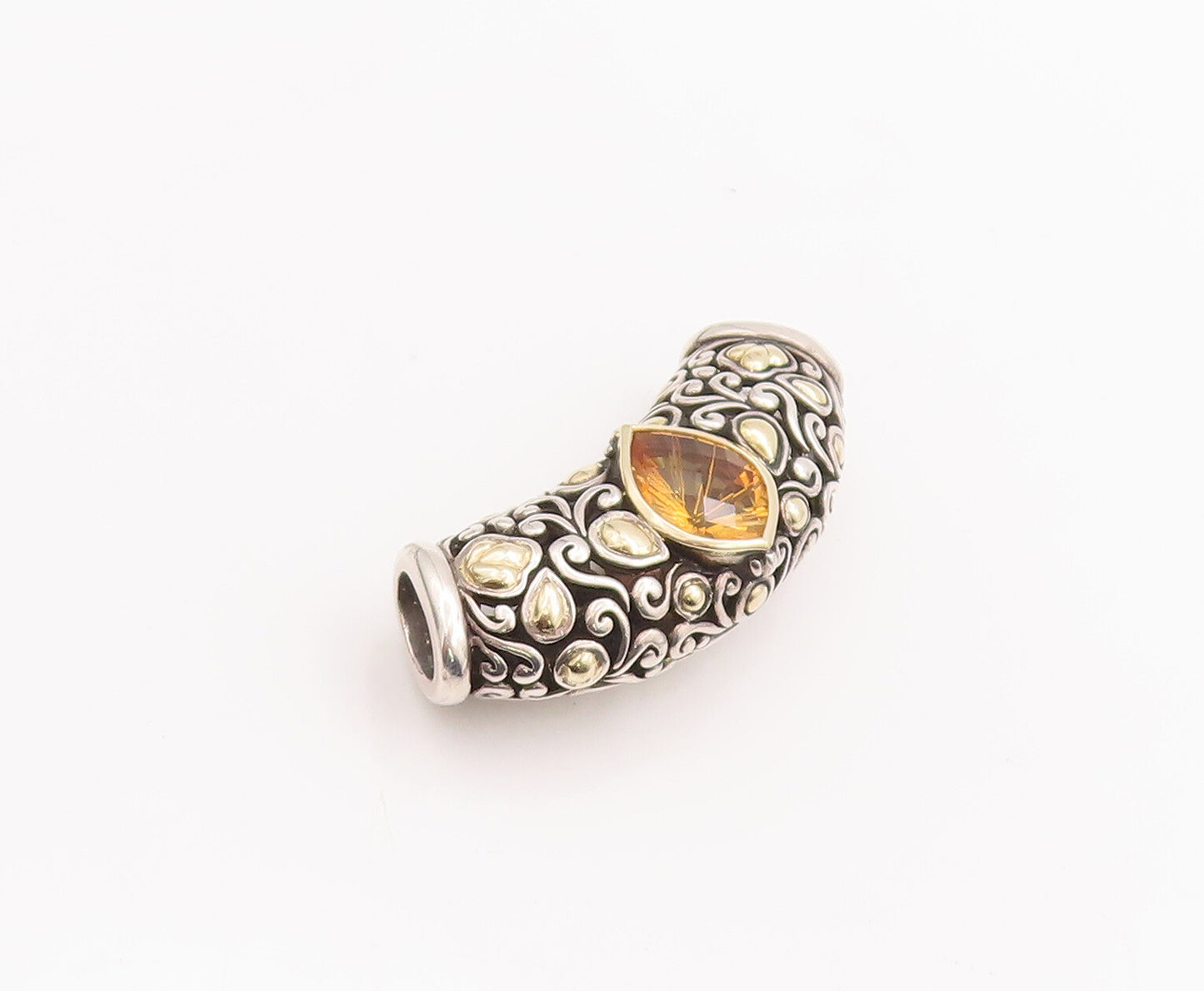 18k Gold 925 Sterling Silver Vintage Pendant JOHN HARDY Floral Citrine  PT23253