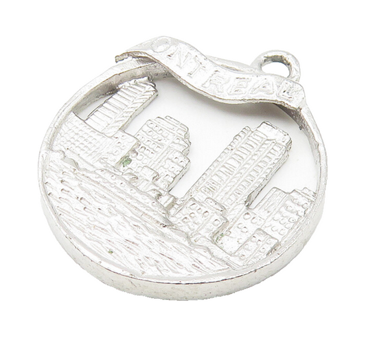 925 Sterling Silver  Vintage Shiny Montreal City Scene Drop Pendant  PT8723