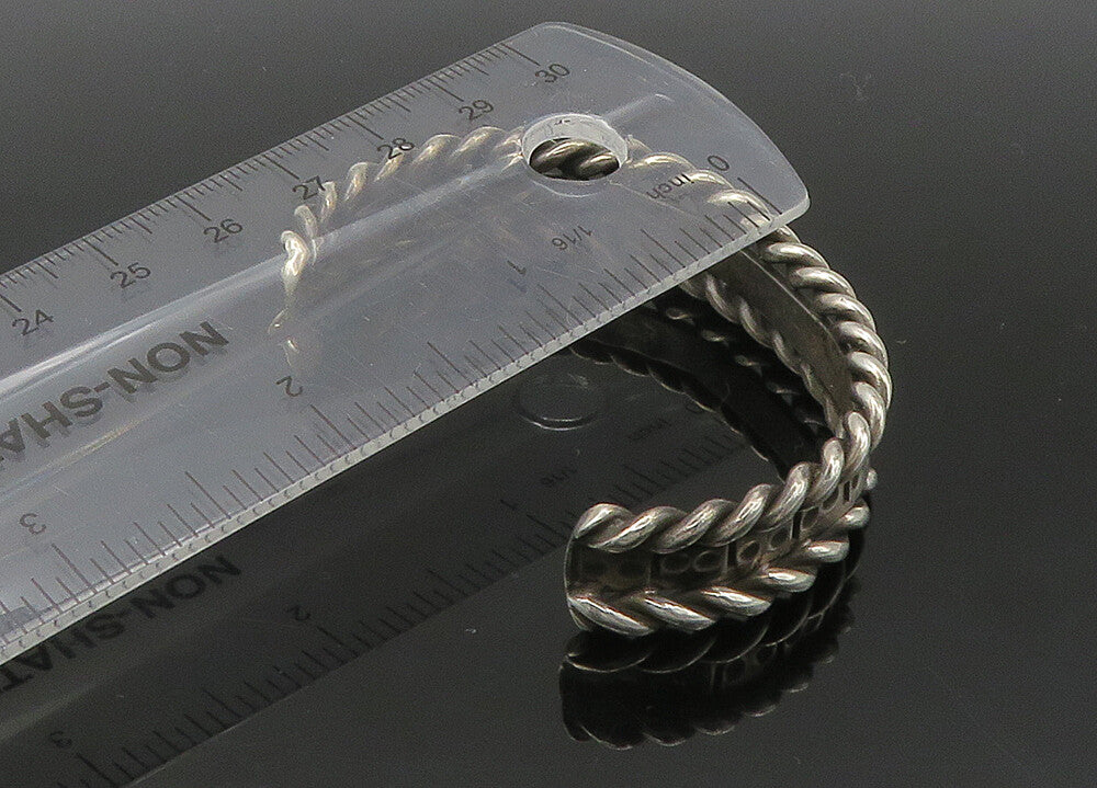 925 Sterling Silver  Vintage Shiny Oxidized Twist Trim Cuff Bracelet  BT8725