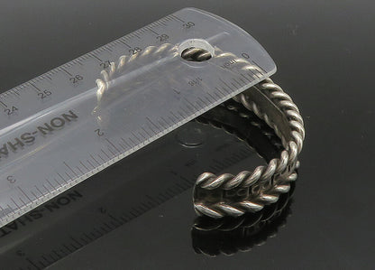 925 Sterling Silver  Vintage Shiny Oxidized Twist Trim Cuff Bracelet  BT8725