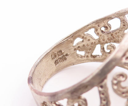 925 Sterling Silver Vintage Ring Swirly Carved Half Moon & Star Sz 11.5 RG28508