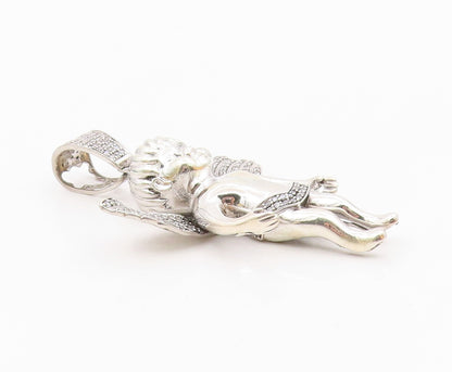 925 Sterling Silver  Vintage Shiny Cubic Zirconia Baby Angel Pendant  PT9545