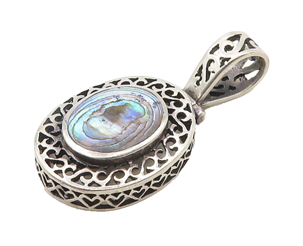 925 Sterling Silver  Vintage Abalone Shell Oval Swirl Border Pendant  PT15032