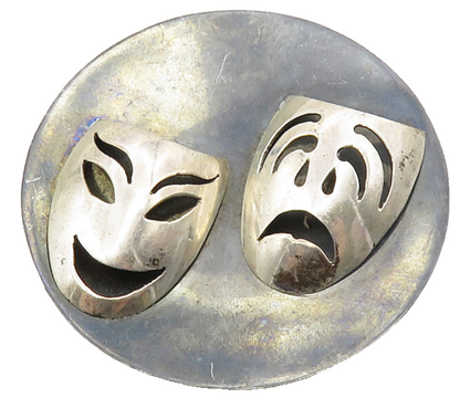 SOF MEXICO 925 Sterling Silver  Vintage Drama Theater Masks Brooch Pin  BP4181