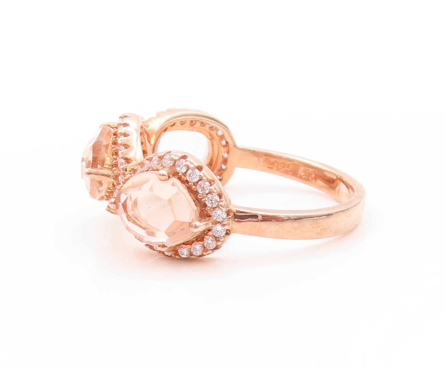 925 Sterling Silver Vintage Ring Rose Gold Plated Morganite CZ  Sz 7.5  RG32967