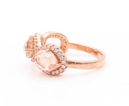 925 Sterling Silver Vintage Ring Rose Gold Plated Morganite CZ  Sz 7.5  RG32967
