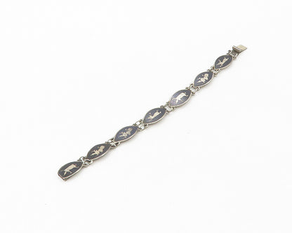 SIAM 925 Sterling Silver  Vintage Niello Enamel Dancer Chain Bracelet  BT6939