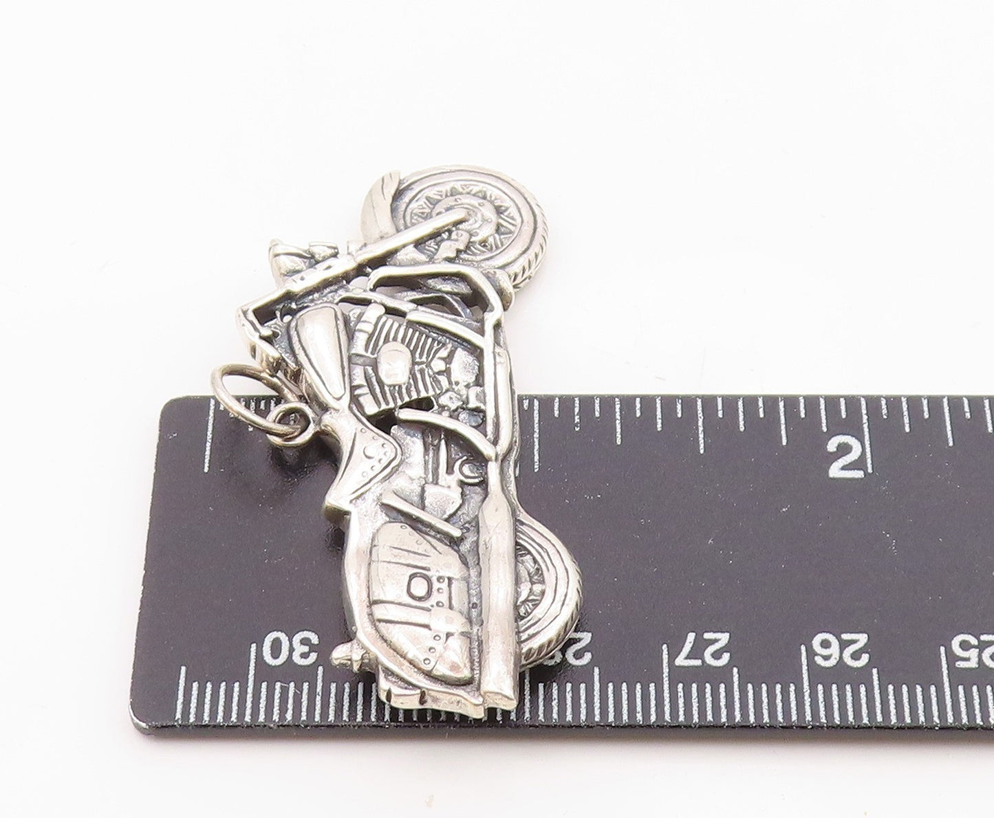 925 Sterling Silver  Vintage Shiny Motorcycle Motif Drop Pendant  PT18332