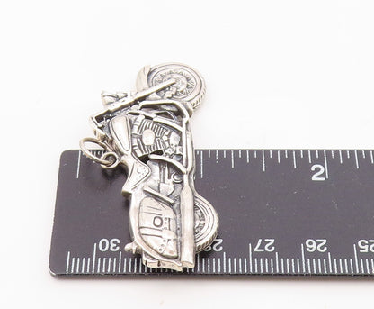 925 Sterling Silver  Vintage Shiny Motorcycle Motif Drop Pendant  PT18332