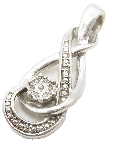 925 Sterling Silver  Genuine Diamonds Floral Infinity Loop Pendant  PT10377