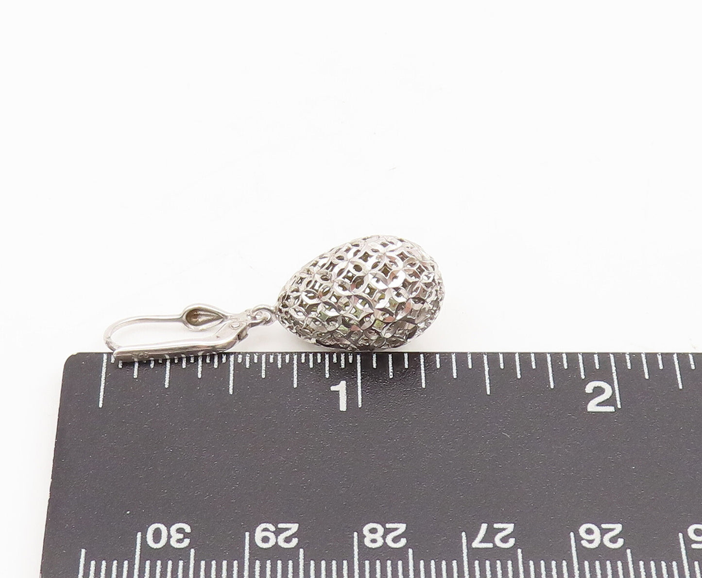 925 Silver  Vintage Geometric Pattern Carved Pear Dangling Earrings  EG12506