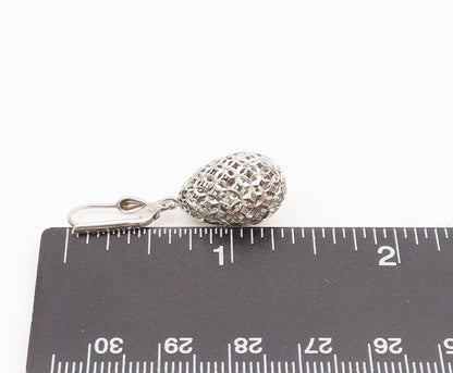 925 Silver  Vintage Geometric Pattern Carved Pear Dangling Earrings  EG12506