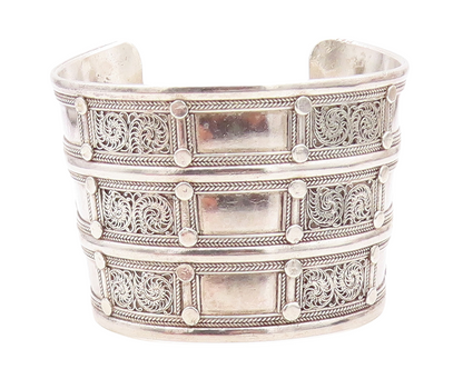925 Sterling Silver  Vintage Modernist Swirl Pattern Cuff Bracelet  BT2650
