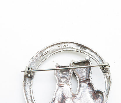 MEXICO 925 Sterling Silver  Vintage Sitting Cat Couple Brooch Pin  BP2634
