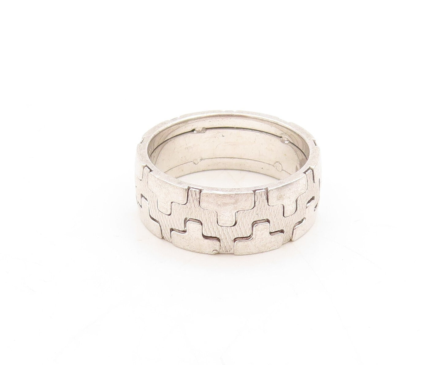 925 Sterling Silver Vintage Ring Brutalist Cutout Box Cut Design Sz 8.5  RG31348